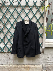 (New Arrival) YOHJI YAMAMOTO POUR HOMME - SS11 Gabardine wool double breasted jacket with removable silk collar panels (runway)