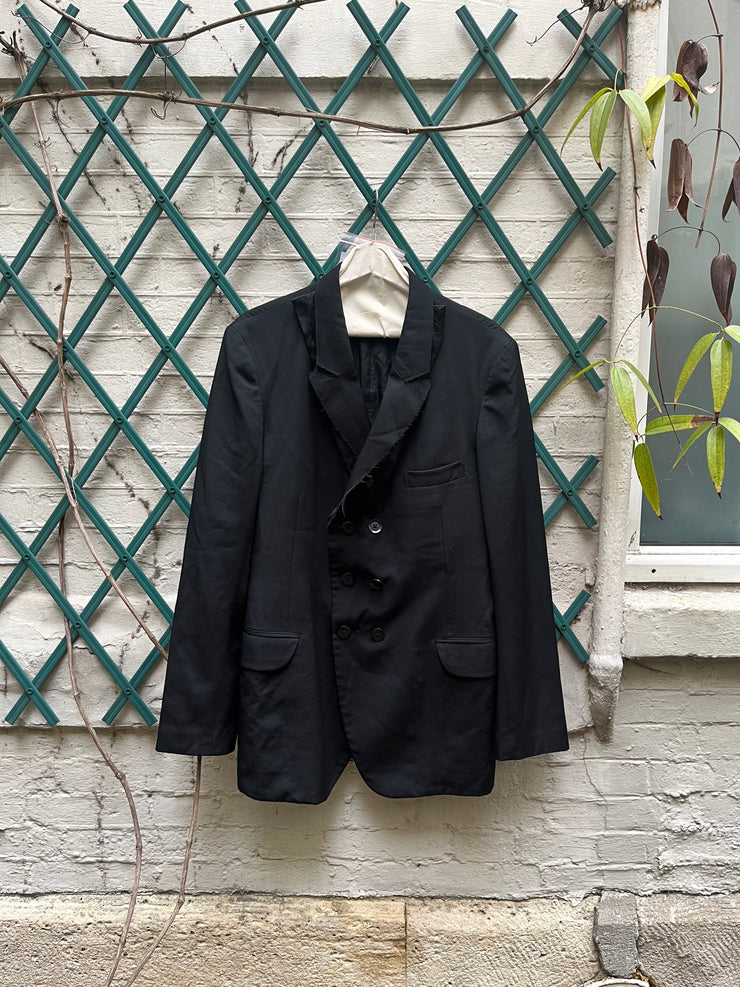 (New Arrival) YOHJI YAMAMOTO POUR HOMME - SS11 Gabardine wool double breasted jacket with removable silk collar panels (runway)