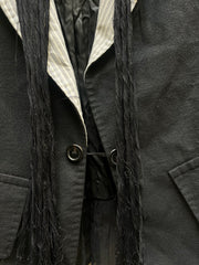 (New Arrival) ANN DEMEULEMEESTER - SS05 Cotton blend jacket with striped lapels and fringes (runway)