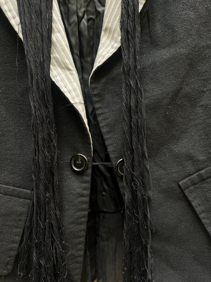 (New Arrival) ANN DEMEULEMEESTER - SS05 Cotton blend jacket with striped lapels and fringes (runway)