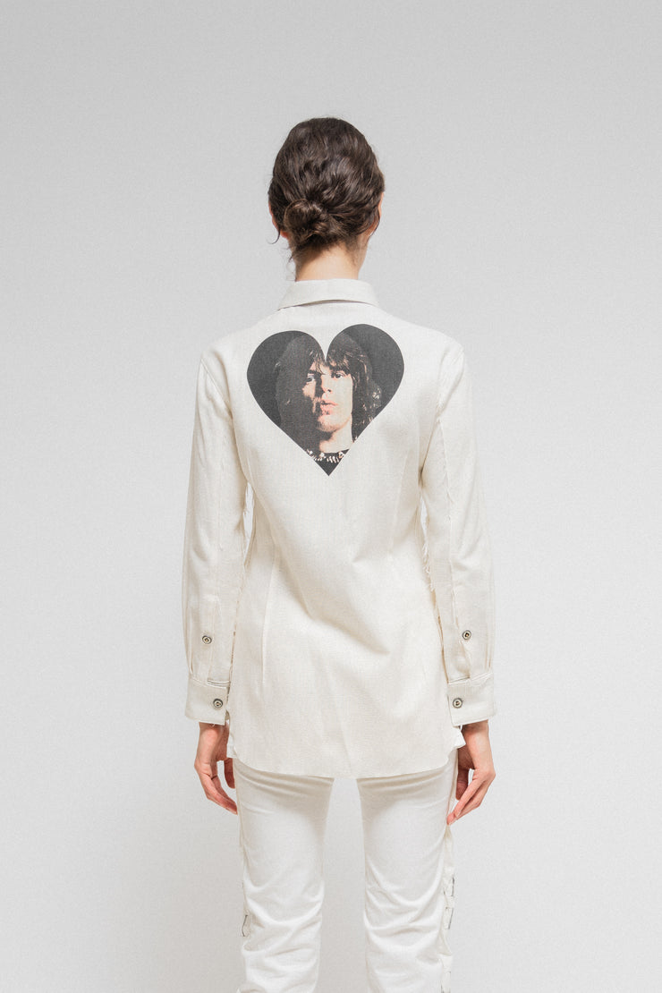 UNDERCOVER - SS16 "Evil Clown" Mick Jagger printed shirt with decorated buttons (runway)