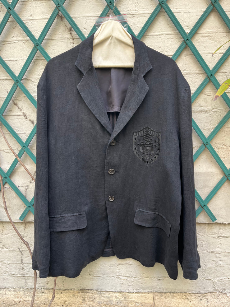 (New Arrival) YOHJI YAMAMOTO POUR HOMME - SS87 Linen costume jacket with chest embroidery