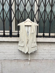 (New Arrival) ISAAC SELLAM - White leather vest with linen back and straps