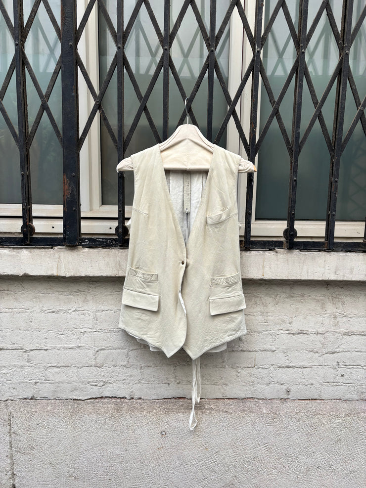 (New Arrival) ISAAC SELLAM - White leather vest with linen back and straps