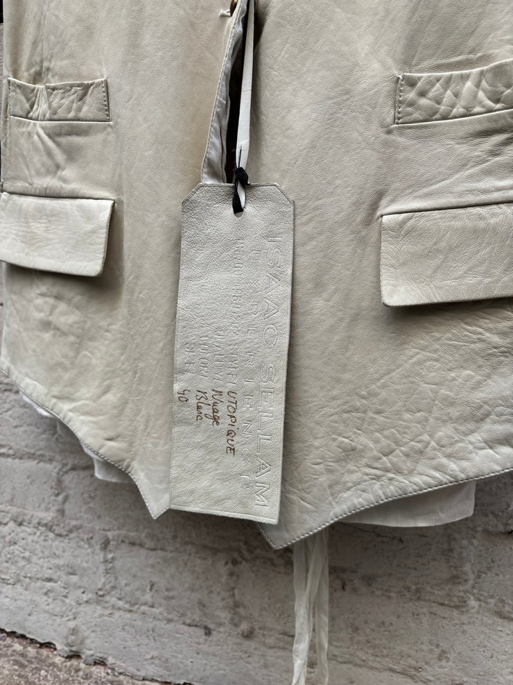 (New Arrival) ISAAC SELLAM - White leather vest with linen back and straps