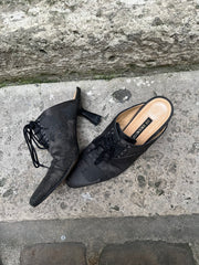 (New Arrival) ANN DEMEULEMEESTER - 1994 Pointy mules with satin floral pattern