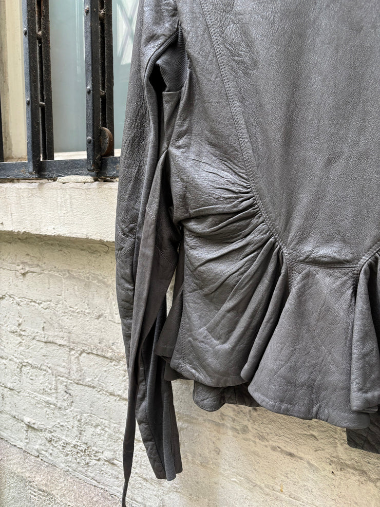(New Arrival) RICK OWENS - SS09 « Strutter » Dust lamb leather jacket with side straps to tie up