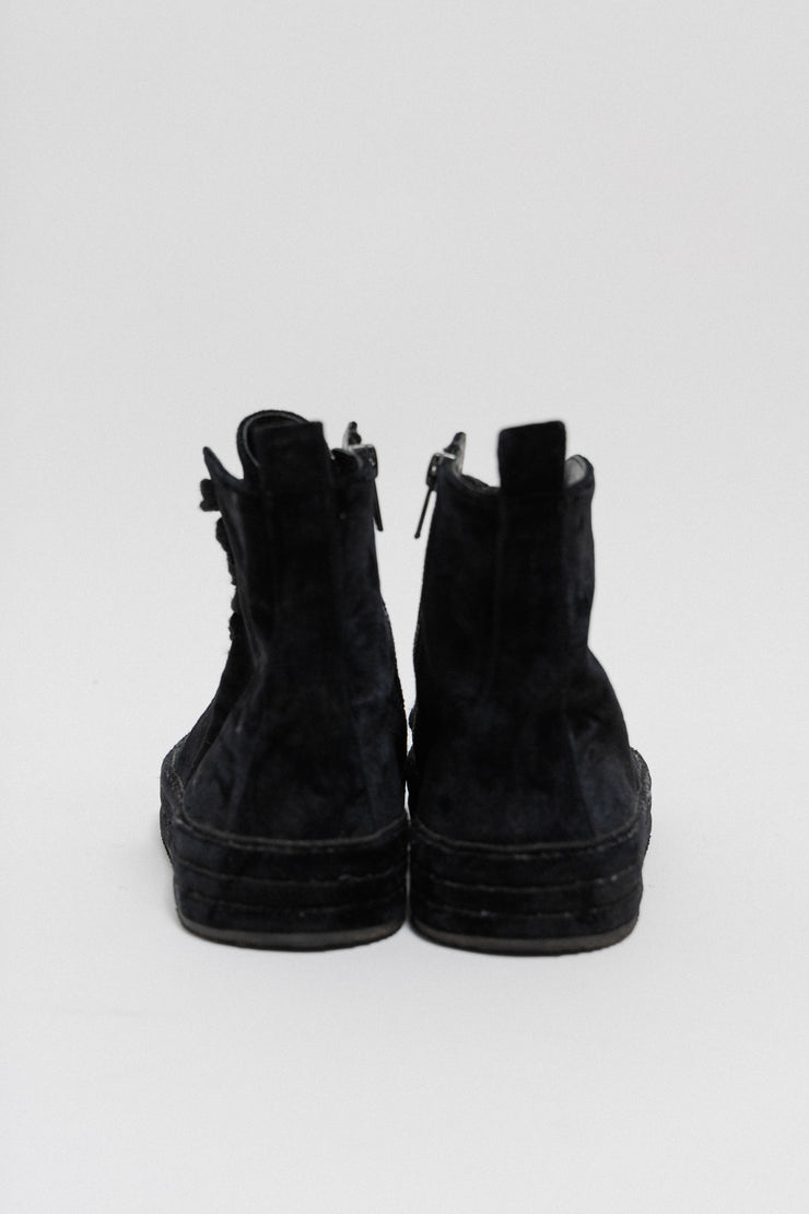ANN DEMEULEMEESTER - High top velvet sneakers with front double lacing