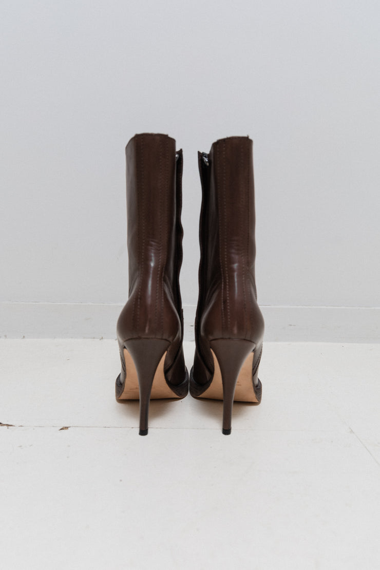 RICK OWENS x REVILLON - Chocolate brown leather ankle boots