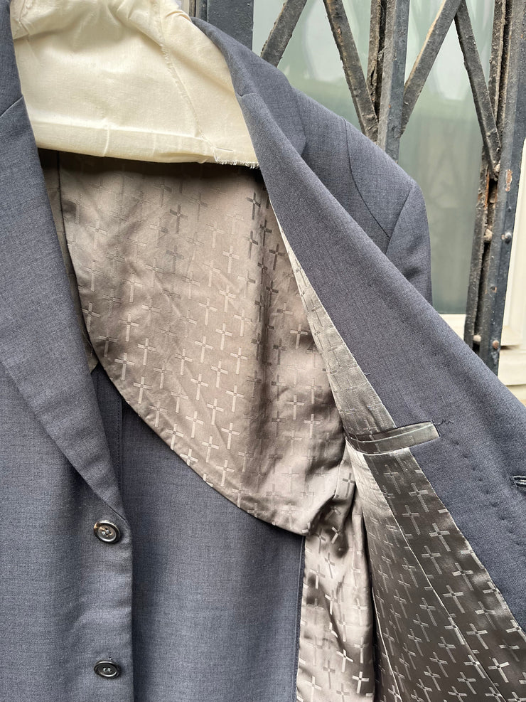 (New Arrival) UNDERCOVER - SS99 « Relief » Grey costume jacket with cross pattern lining