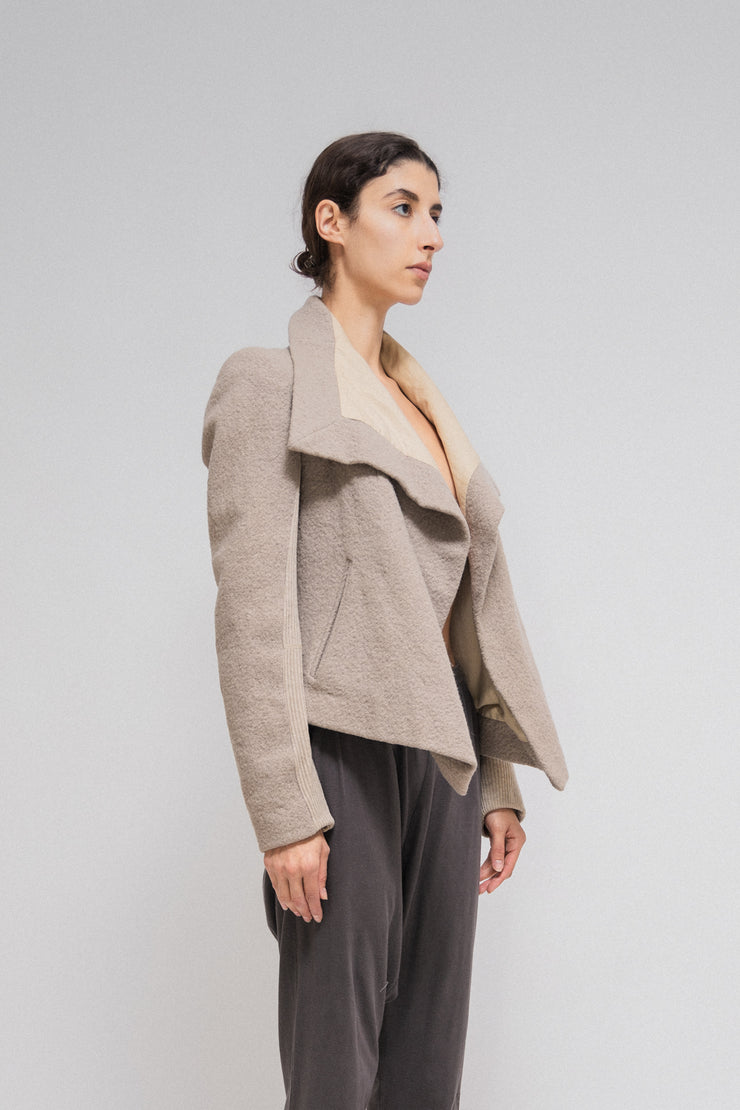 RICK OWENS - FW02 "SPARROWS" Wool and cashmere winter jacket with ribbed sleeves (runway)