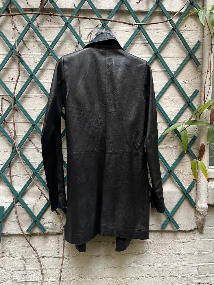 (Pre Sale) RICK OWENS - FW13 "PLINTH" High neck lamb leather coat with ribbed inner arms