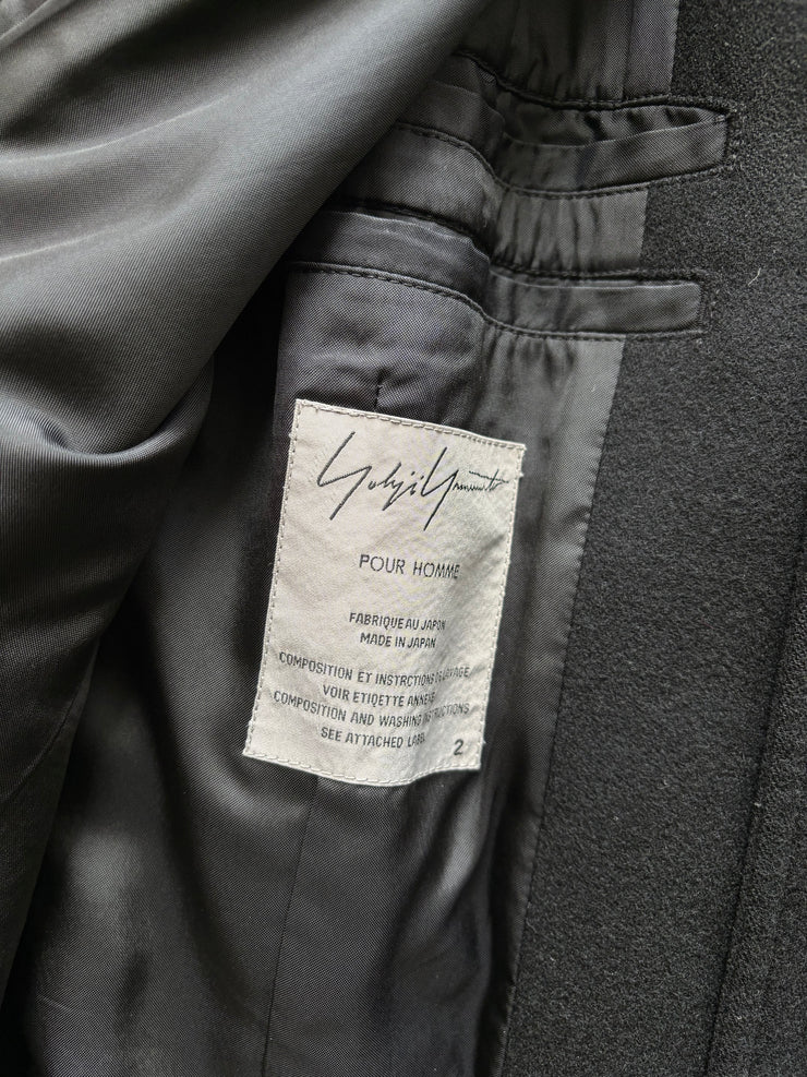 (New Arrival) YOHJI YAMAMOTO POUR HOMME - FW07 Officer wool coat with back buttoning creating a slit (runway)