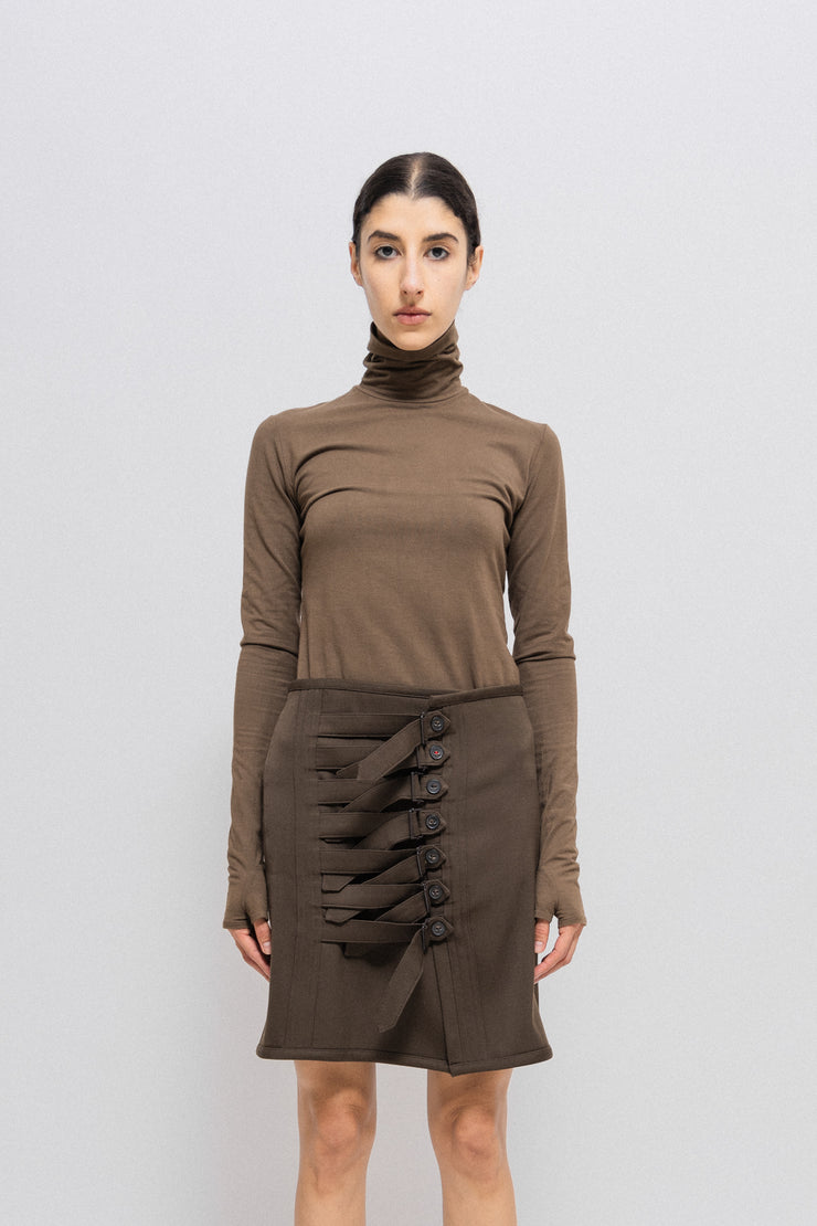 A.F VANDEVORST - FW07 Khaki skirt with front straps
