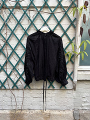 (New Arrival) ANN DEMEULEMEESTER - Cotton + cashmere blouse with embroidered bell sleeves