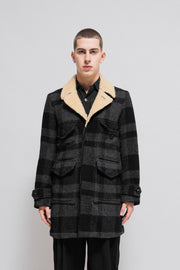 NUMBER NINE - FW08 Shearling plaid coat with leather elbow patches (runway)