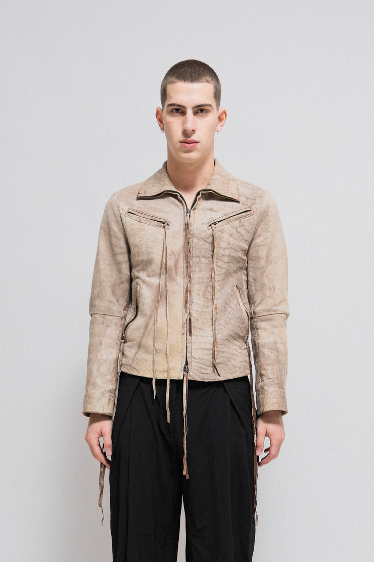 ANN DEMEULEMEESTER - FW02 Leather rider jacket with front straps