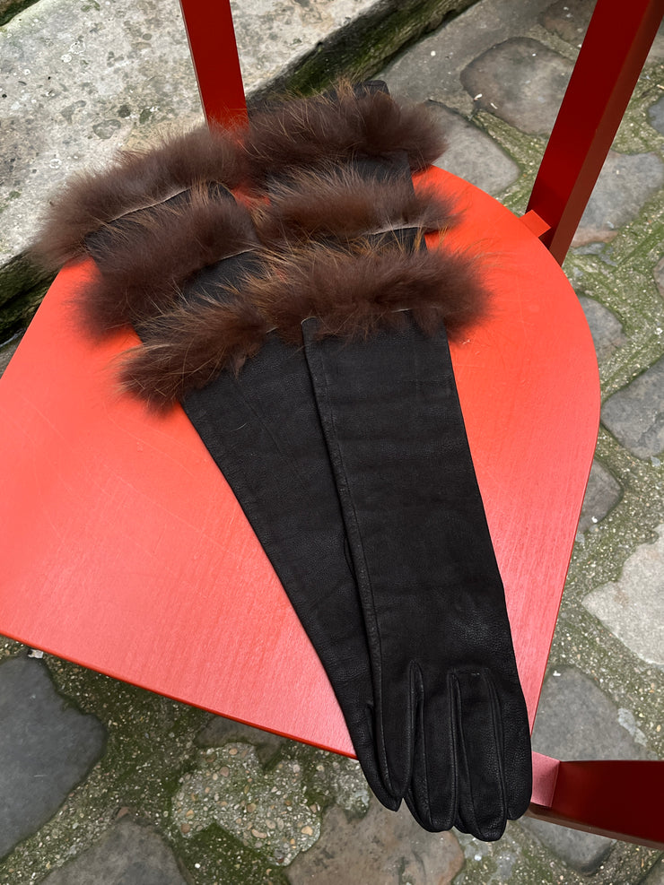 (Pre Sale) RICK OWENS - FW10 "GLEAM" Goat leather long gloves with fox fur trim (runway signature)