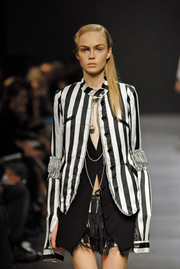 ANN DEMEULEMEESTER - SS08 100% silk striped jacket with standing collar (runway)