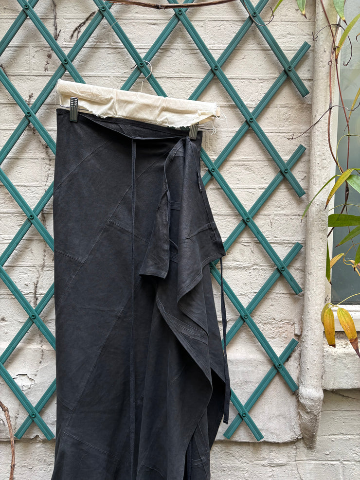 (New Arrival) ANN DEMEULEMEESTER - Soft leather maxi wrap up patchwork skirt