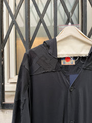 (New Arrival) BLACKMEANS - Extra long cotton jacket with patchwork sleeves and hood