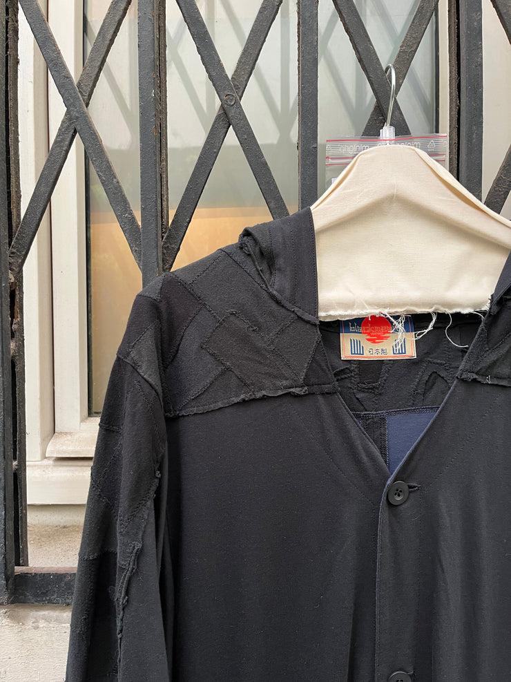 (New Arrival) BLACKMEANS - Extra long cotton jacket with patchwork sleeves and hood