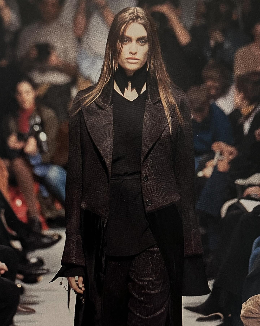 ANN DEMEULEMEESTER - FW93 Long patterned coat with velvet