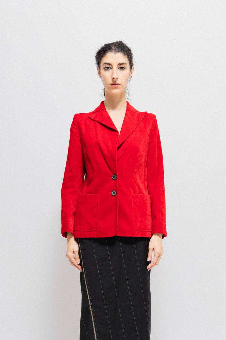 ANN DEMEULEMEESTER - FW96 Red velvet ribbed jacket