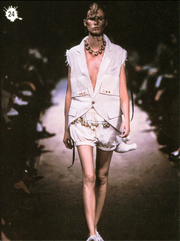 UNDERCOVER - SS03 "SCAB" Woven vest with ethnic collar and faux sewn on sleeves (runway)