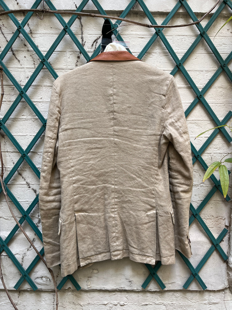 (Kountry Club) ISAMU KATAYAMA BACKLASH - Linen blend jacket with leather collar and poem lining