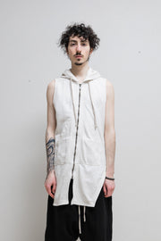 RICK OWENS DRKSHDW - SS16 Milk cotton zip up hoodie with a longer back