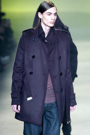 RICK OWENS - FW04 "QUEEN" Angora wool double breasted military coat with oversized buttons and metallic belt (runway)