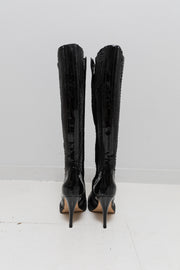 RICK OWENS x REVILLON - FW04 Python skin and ostrich leather knee high boots