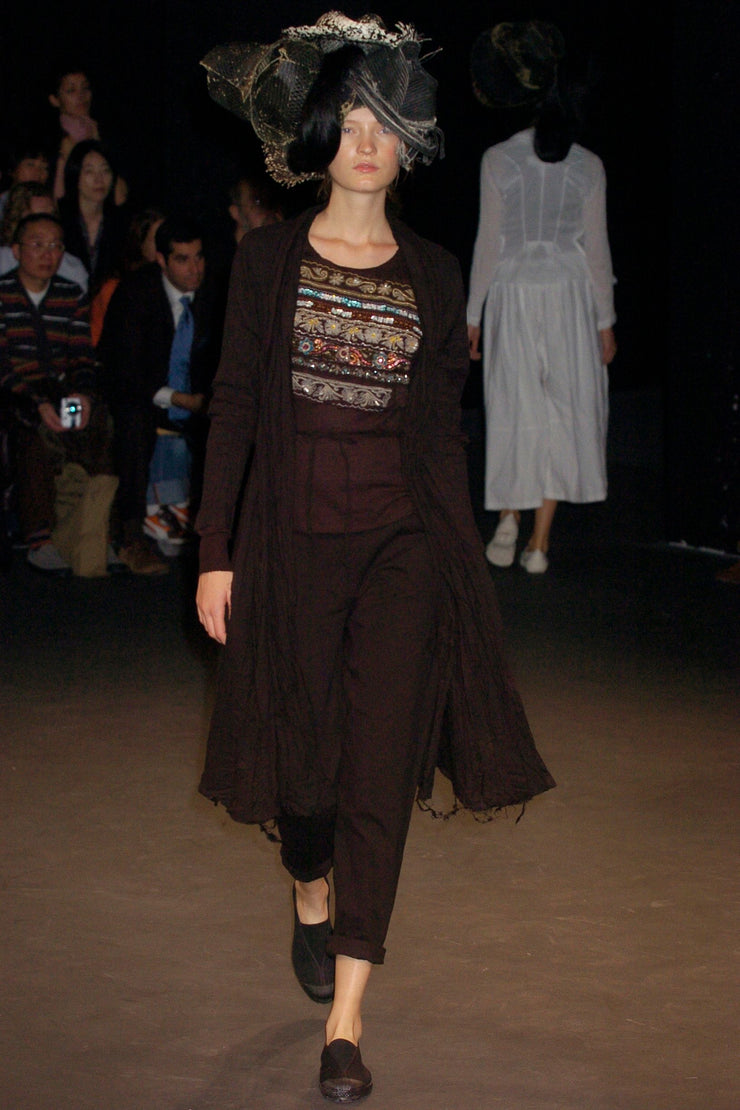 JUNYA WATANABE - SS05 Draped cotton jacket with floral embroideries and raw cut hems (runway)
