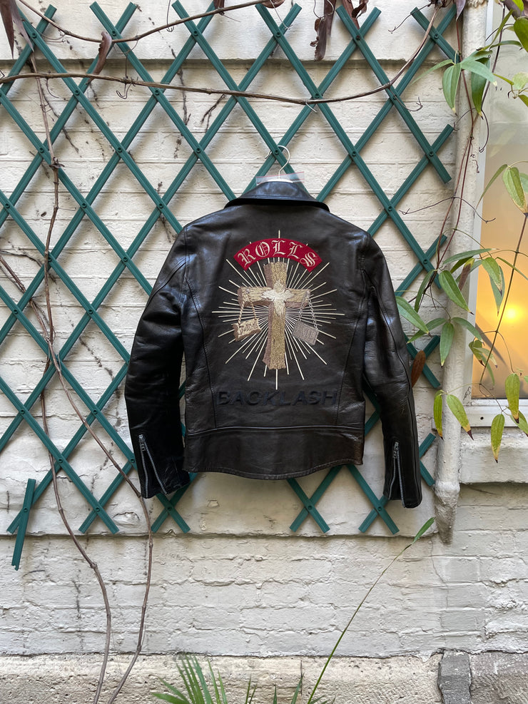 (Pre Sale) ISAMU KATAYAMA BACKLASH x ROLLS - Back embroidered goat leather perfecto jacket