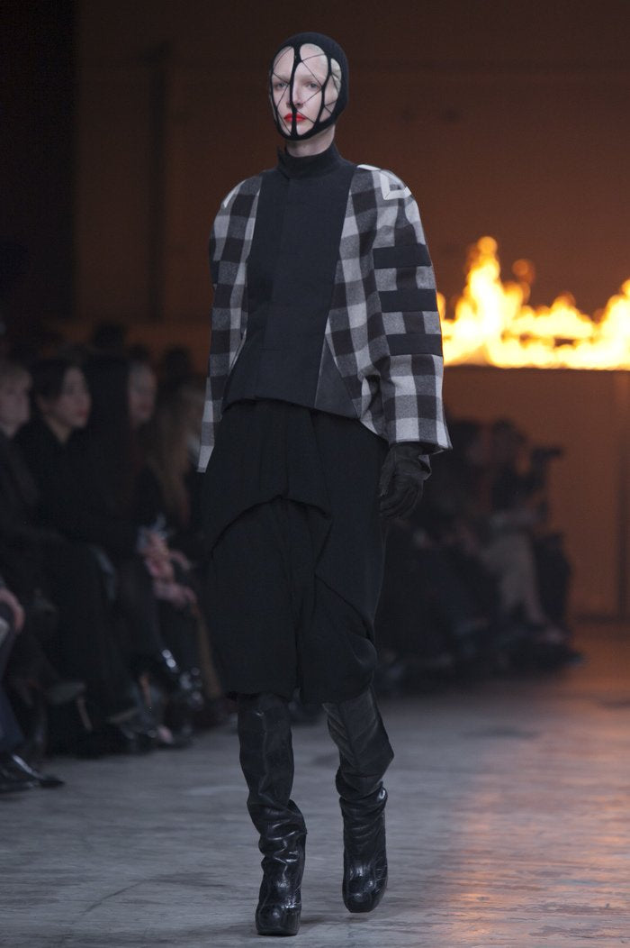 RICK OWENS - FW12 "MOUNTAIN" Wool checkered kimono jacket with horse leather parts (runway)