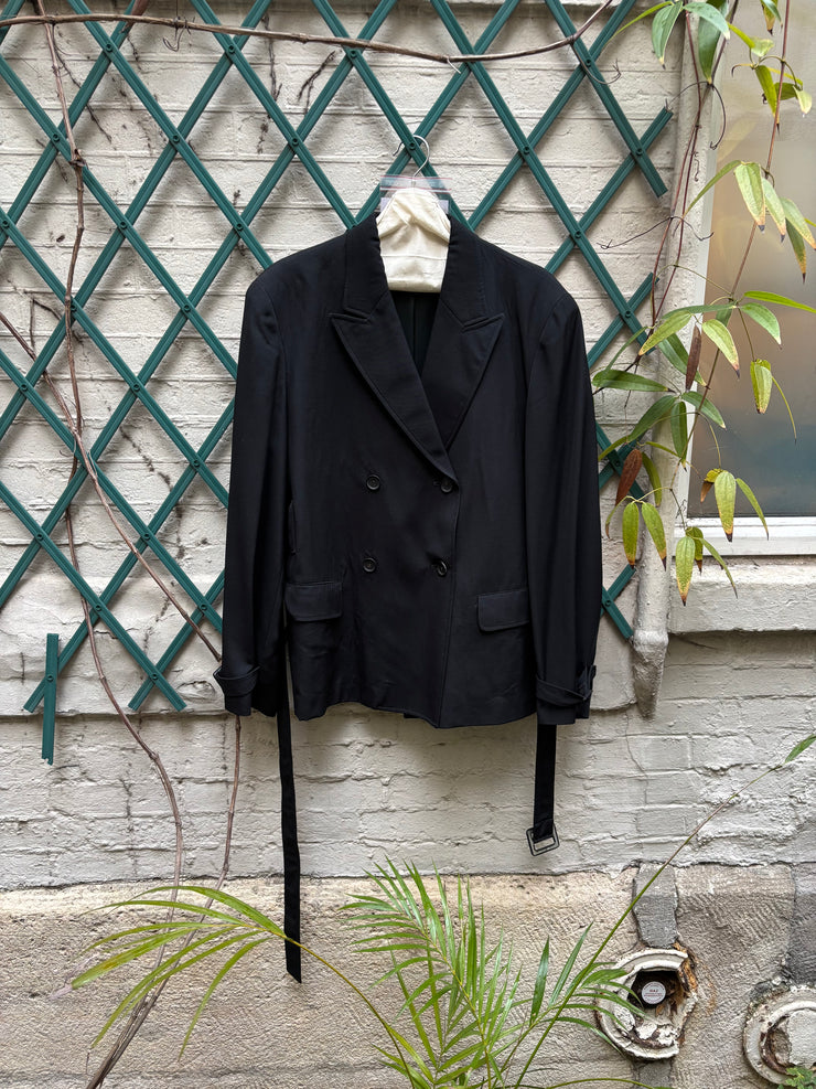 (Pre Sale) YOHJI YAMAMOTO - Late 80’s / Early 90’s Double breasted gabardine wool jacket with padded shoulders and belt