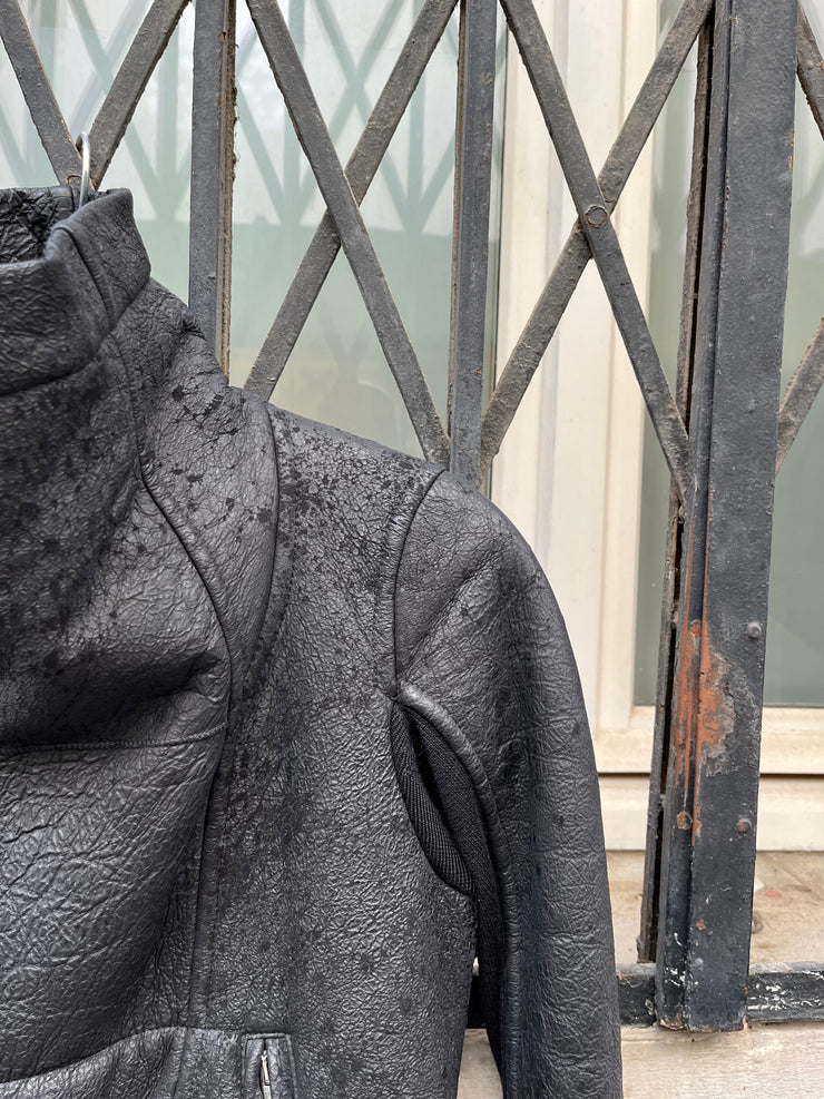 (New Arrival) RICK OWENS - FW03 "TRUCKER" Thick textured lamb leather jacket with matching fleece