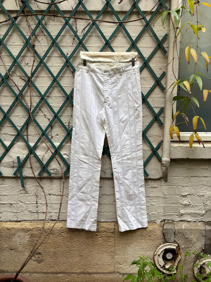 (New Arrival) ANN DEMEULEMEESTER - SS03 White cotton pants with textured stripes (runway)