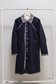 UNDERCOVER - FW04 "But Beautiful" Fleece lined cotton plush coat with buttoning detail and stitching + pattern lining