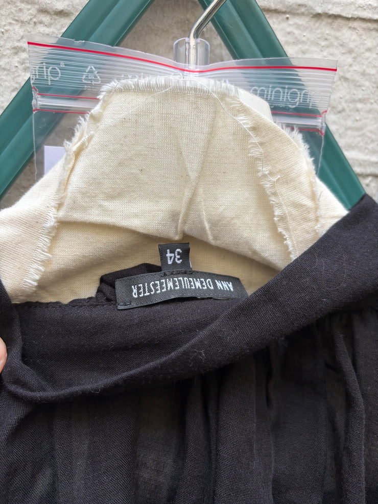 (New Arrival) ANN DEMEULEMEESTER - Cotton + cashmere blouse with embroidered bell sleeves