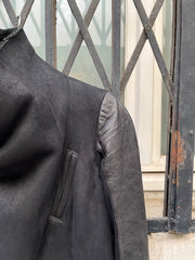 (New Arrival) RICK OWENS - FW10 "GLEAM" Lamb leather long jacket with matching fleece and textured sleeves