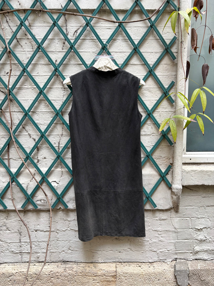 (New Arrival) ANN DEMEULEMEESTER - Early 2000’s leather dress with dropping neckline