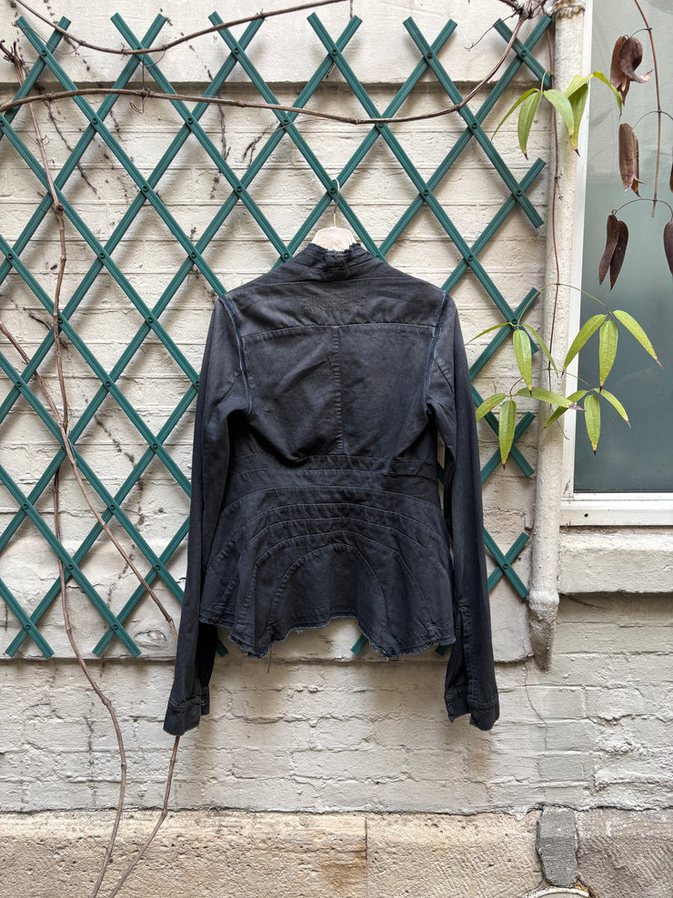 (New Arrival) RICK OWENS DRKSHDW - 2007 Washed denim jacket with rounded panels and sleeve slits