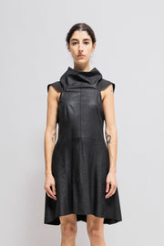 RICK OWENS - FW10 "GLEAM" Lamb leather dress with a high pleated collar