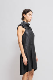 RICK OWENS - FW10 "GLEAM" Lamb leather dress with a high pleated collar