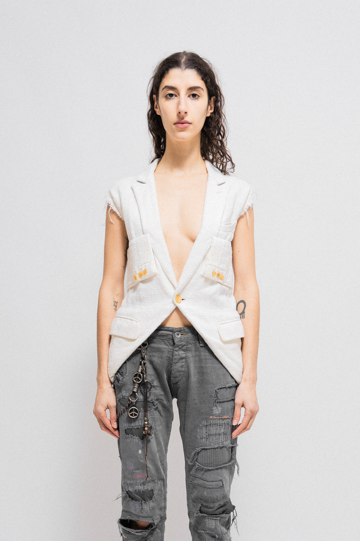 UNDERCOVER - SS03 "Scab" Cotton vest with faux sleeves and collar details (runway)