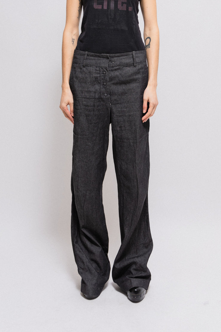 ANN DEMEULEMEESTER - SS00 “Woolgathering” Wide cotton pant with text by Patti Smith