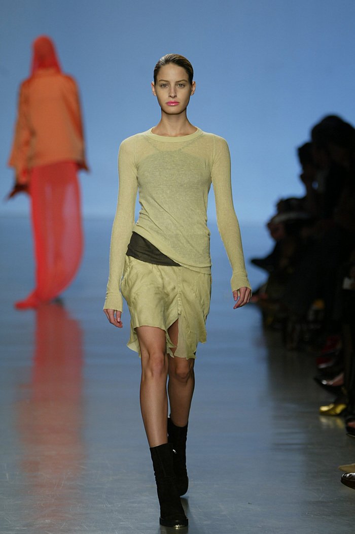 RICK OWENS - SS04 "CITROEN" Acid V neck ribbed top with raw cut edges