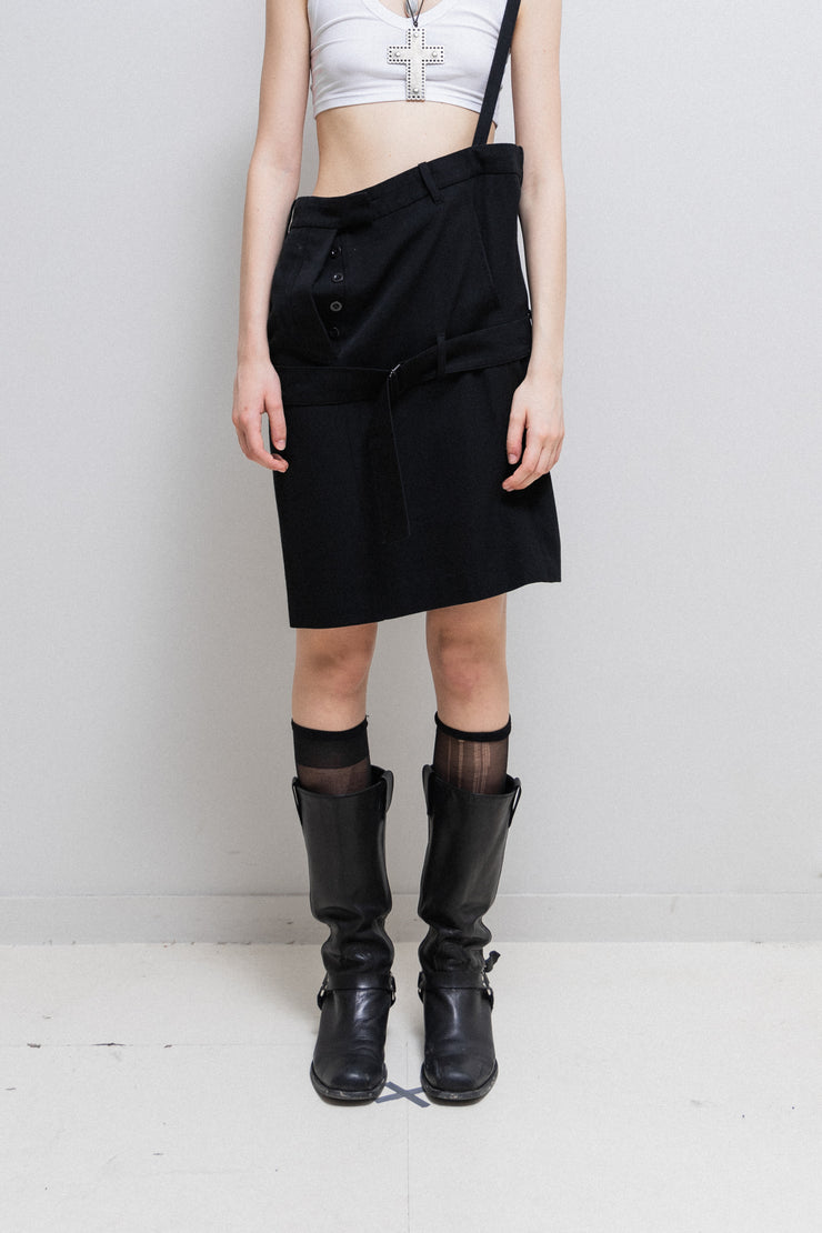 ANN DEMEULEMEESTER - FW03 Fleece wool + cotton midi skirt with straps (runway)